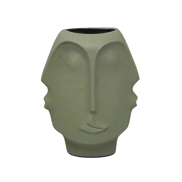 VASE FACE ALUMINIUM GREEN 21X14X27CM