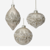 BL455 GLASS ORNAMENTS 3 STYLE CHAMPAGN+WHITE PEARLS