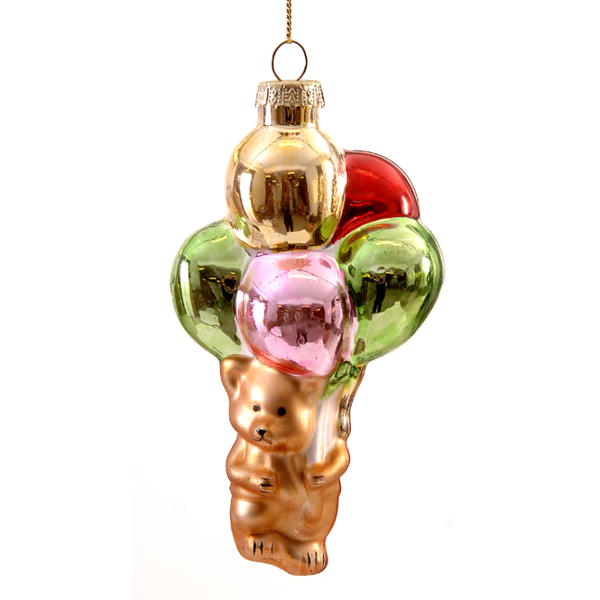 12/72-13cm Glass bear w/balloons hanging orn