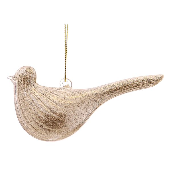 12/96-12cm Glass champagne gold bird hanging orn