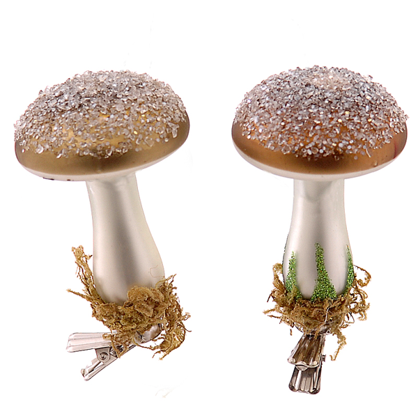 12/96-2Asst 8,5cm Glass brown mushroom w/clip