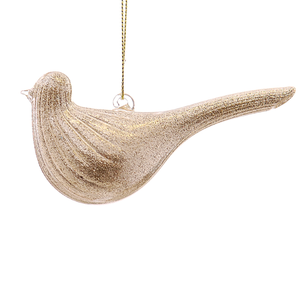 12/96-12cm Glass champagne gold bird hanging orn