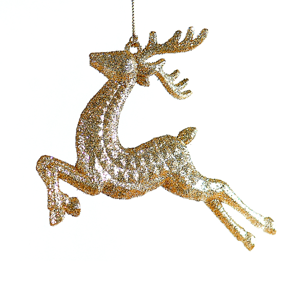 12/144-14cm Champagne gold glitter acrylic reindeer