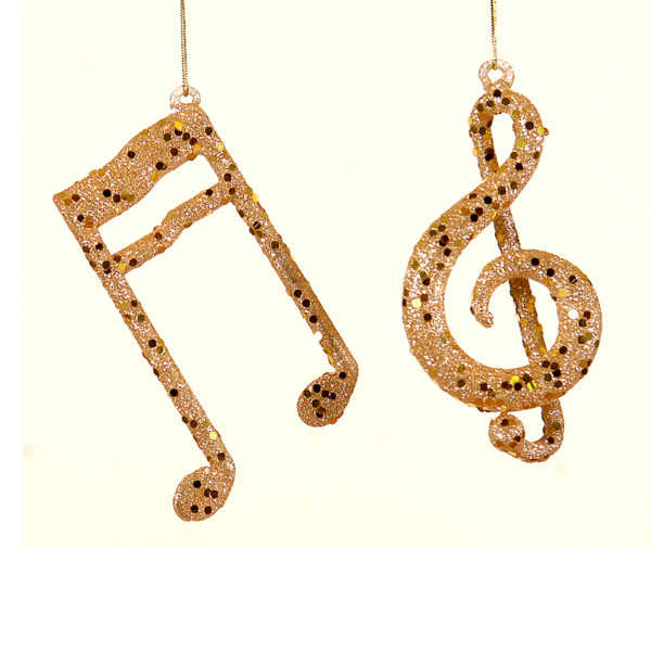 12/144-2Asst Glass gold musical notes hanging orn