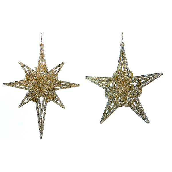 12/144-2Asst 13cm Gold acrylic star orn